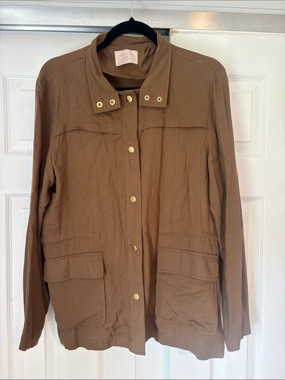 Love Tree Chestnut olivey brown  Utility Jacket with Snap Front